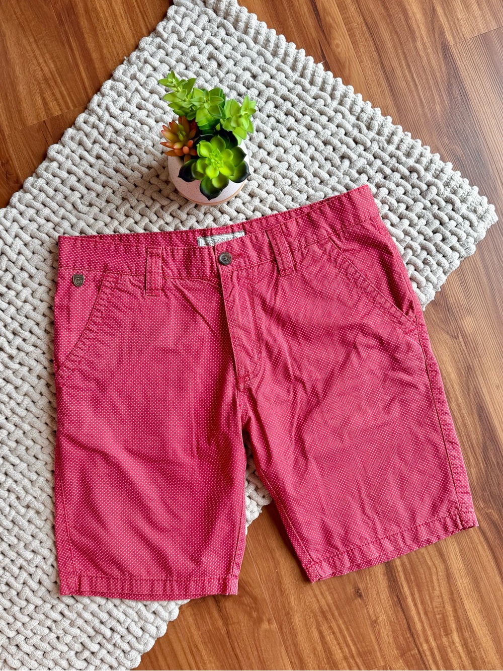 Cotton & Silk | Men’s Italian Bermuda Casual Cotton Shorts | Red Pin Dot | 34